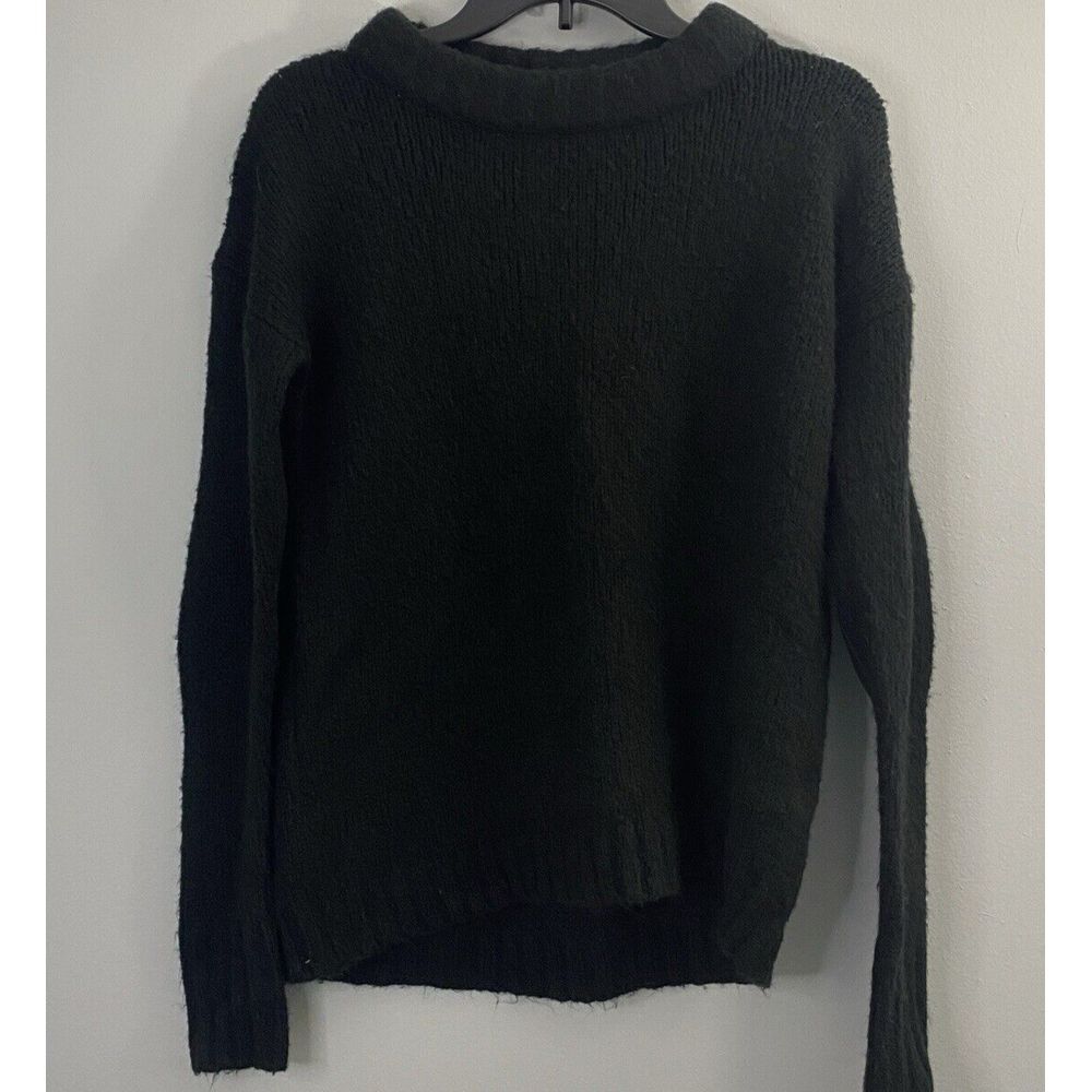 John + Jenn Sweater Womens Small Black Wool Blend Faux Leather Elbow‎ Patch Knit